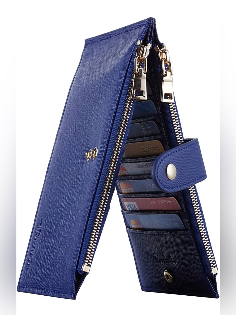 Travelambo RFID Wallet Blue Accordion Card Holder Large Bifold Zip Around